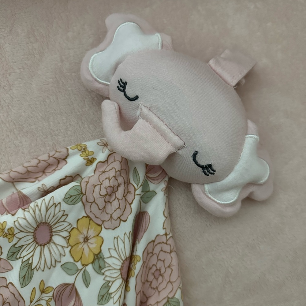 Plush Elephant Baby Comforter - Pink and White